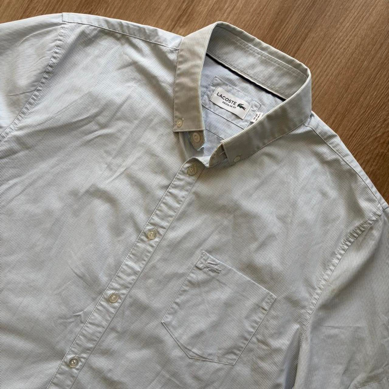 Vintage Lacoste Short Sleeved White/Blue Pinstripe Shirt (L)