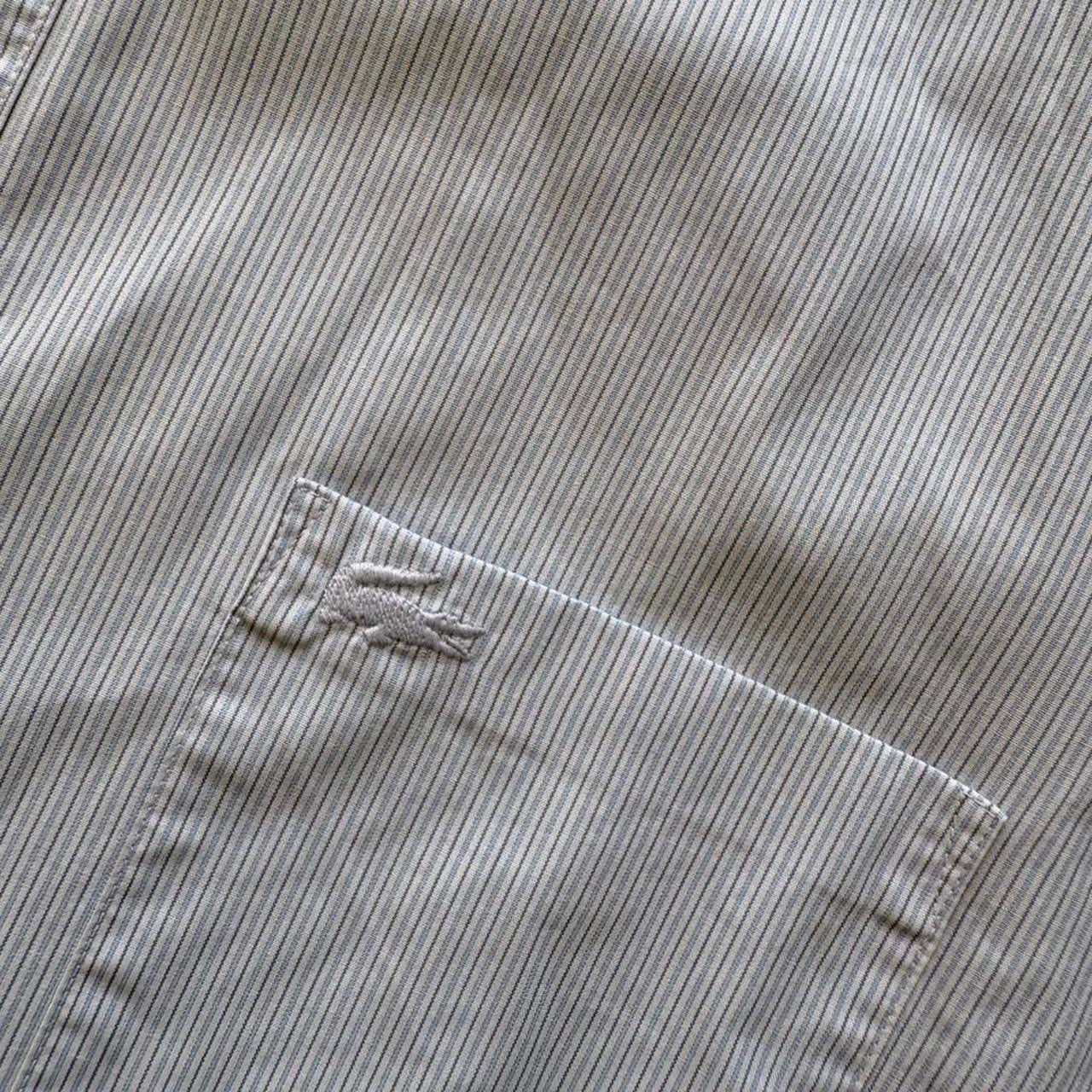 Vintage Lacoste Short Sleeved White/Blue Pinstripe Shirt (L)