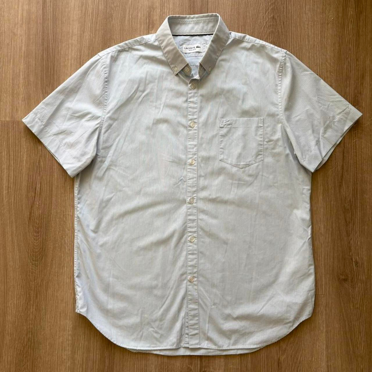 Vintage Lacoste Short Sleeved White/Blue Pinstripe Shirt (L)