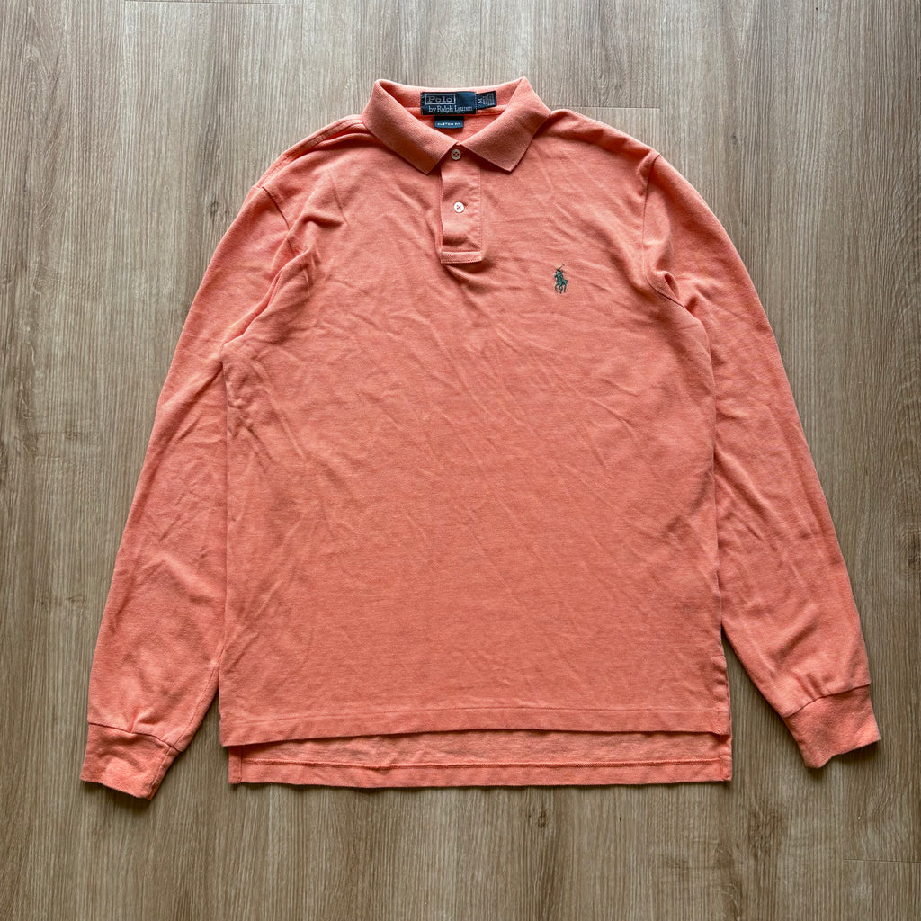 Vintage Ralph Lauren Orange Long Sleeve Polo Shirt (M)