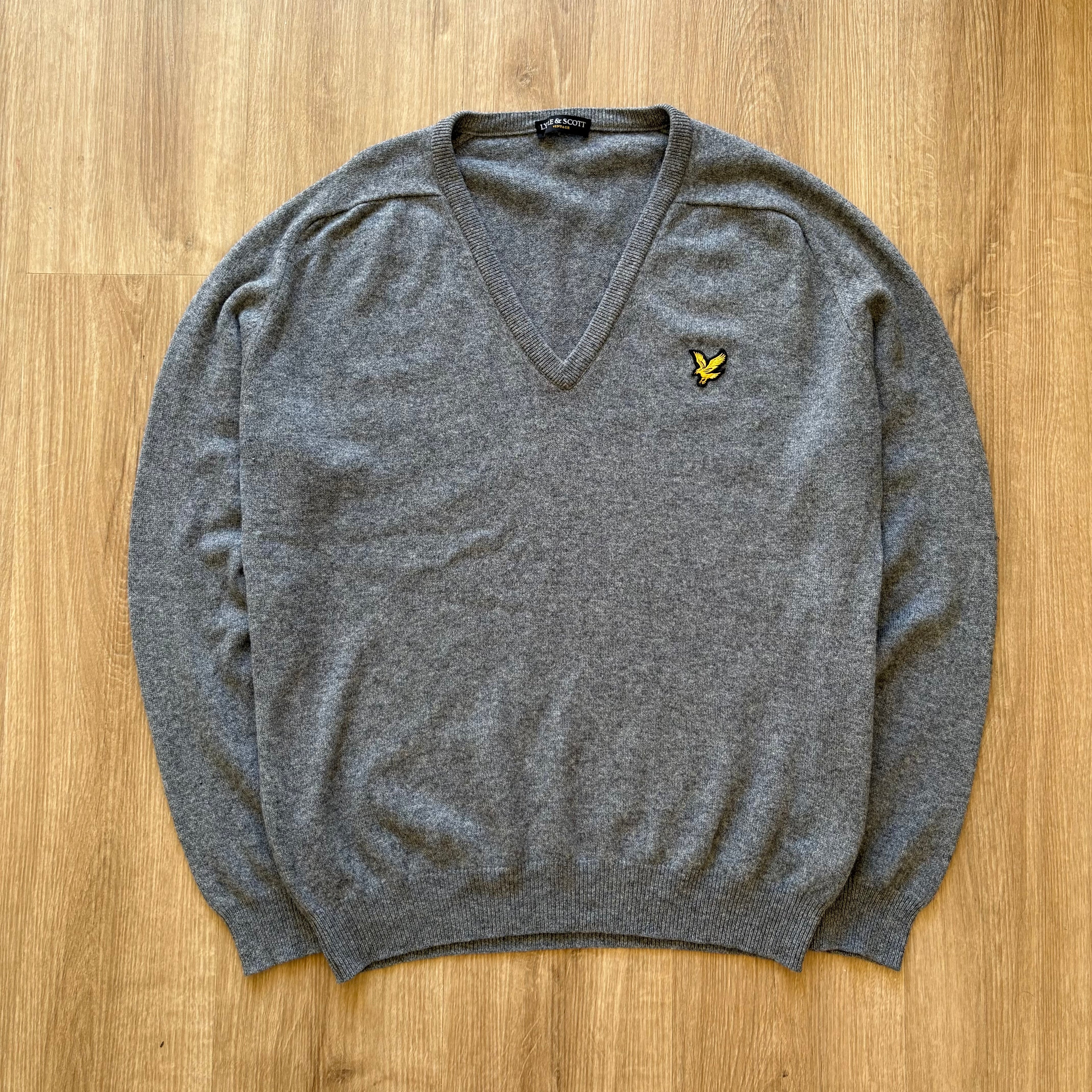 Vintage Lyle & Scott Grey V-Neck Sweater Jumper (XXL)