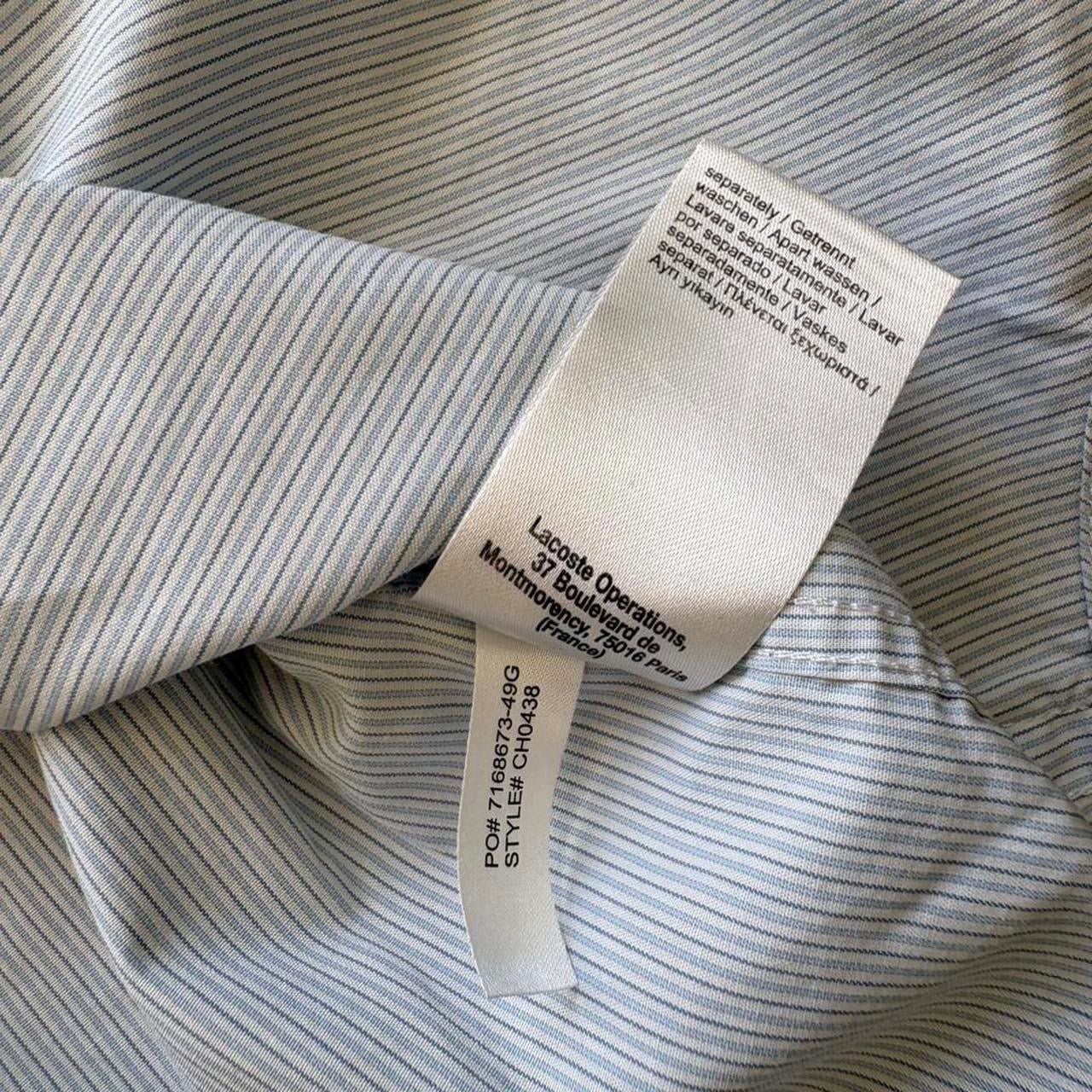 Vintage Lacoste Short Sleeved White/Blue Pinstripe Shirt (L)