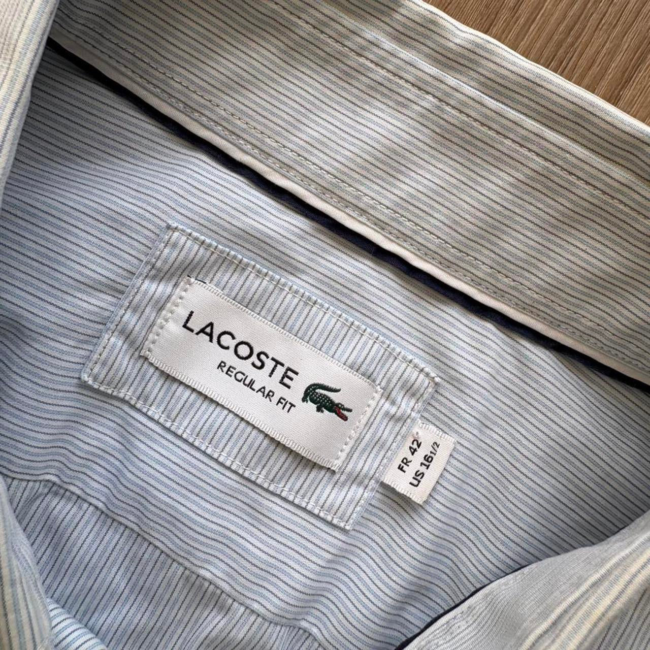 Vintage Lacoste Short Sleeved White/Blue Pinstripe Shirt (L)